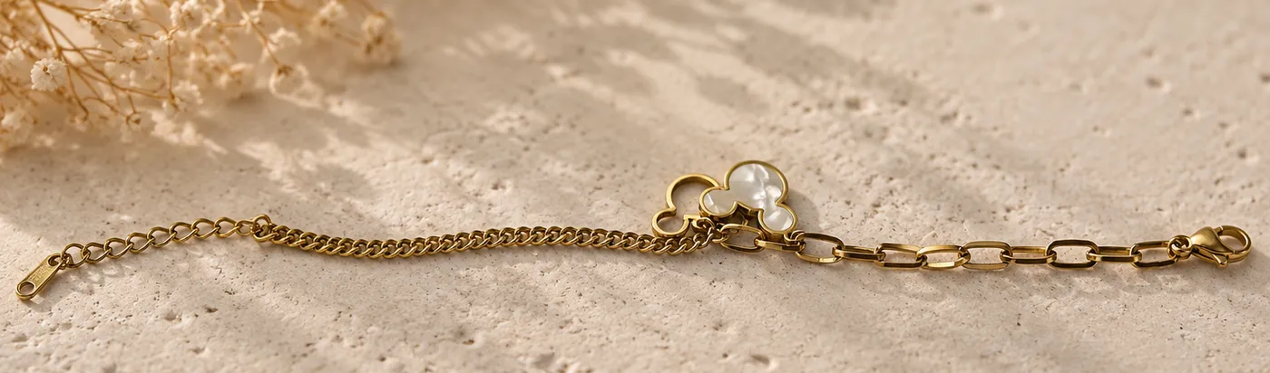 Golden Duo-Link Mickey Mouse Motif Bracelet